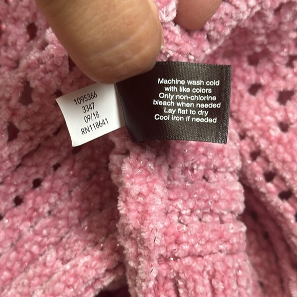 Lane Bryant Women’s Size 18/20 Open Weave Cardigan Pink Chenille Metallic Thread - Picture 6 of 8
